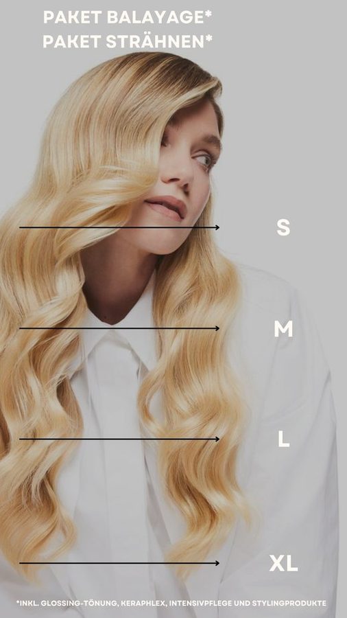 Haarlängen-Übersicht: S, M, L, XL für Paket Balayage und Paket Strähnen